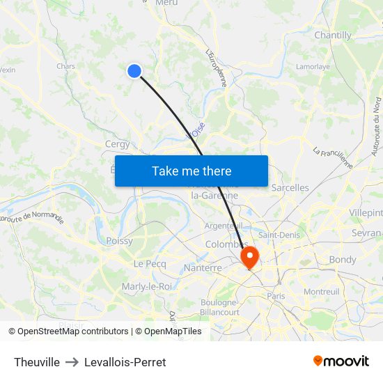 Theuville to Levallois-Perret map