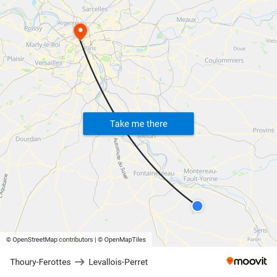 Thoury-Ferottes to Levallois-Perret map