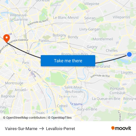 Vaires-Sur-Marne to Levallois-Perret map