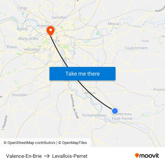 Valence-En-Brie to Levallois-Perret map