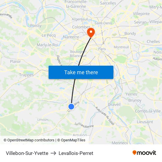 Villebon-Sur-Yvette to Levallois-Perret map