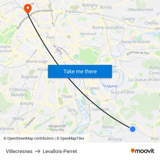 Villecresnes to Levallois-Perret map