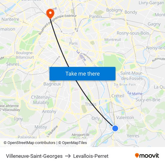 Villeneuve-Saint-Georges to Levallois-Perret map