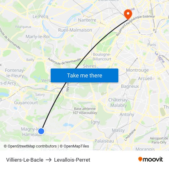 Villiers-Le-Bacle to Levallois-Perret map