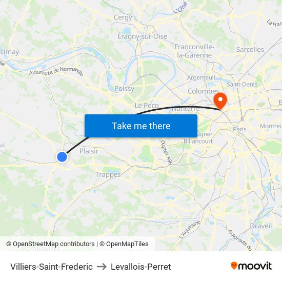 Villiers-Saint-Frederic to Levallois-Perret map