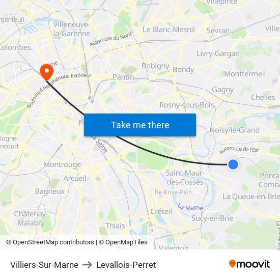 Villiers-Sur-Marne to Levallois-Perret map