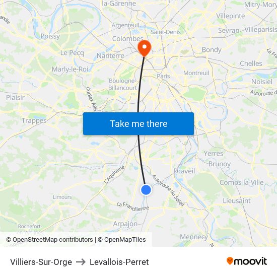 Villiers-Sur-Orge to Levallois-Perret map