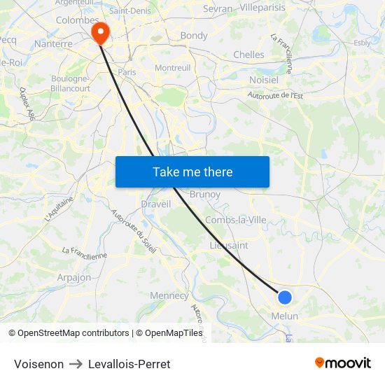Voisenon to Levallois-Perret map