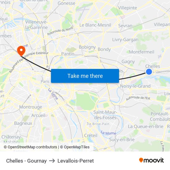 Chelles - Gournay to Levallois-Perret map