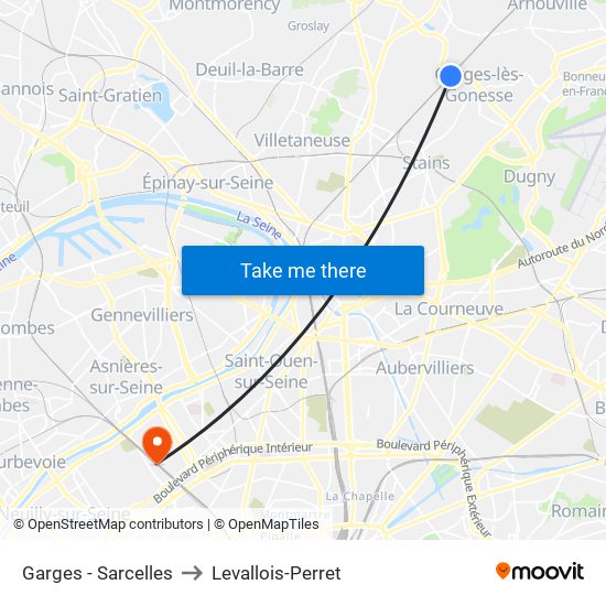 Garges - Sarcelles to Levallois-Perret map