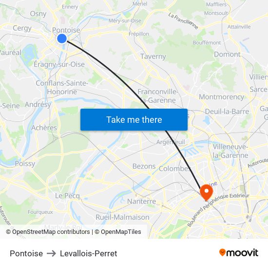 Pontoise to Levallois-Perret map