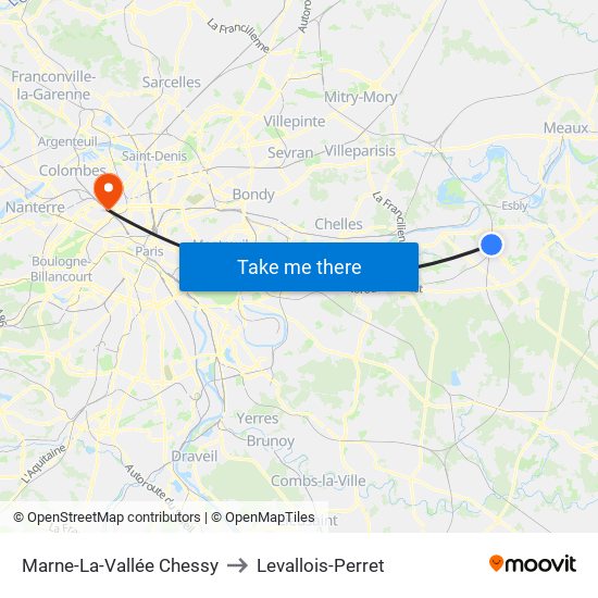 Marne-La-Vallée Chessy to Levallois-Perret map