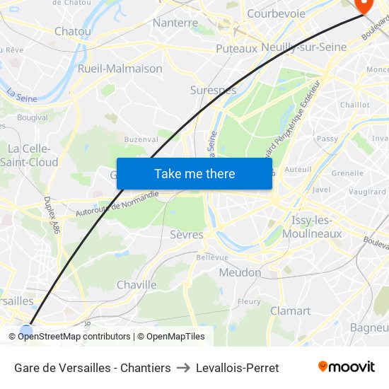 Gare de Versailles - Chantiers to Levallois-Perret map