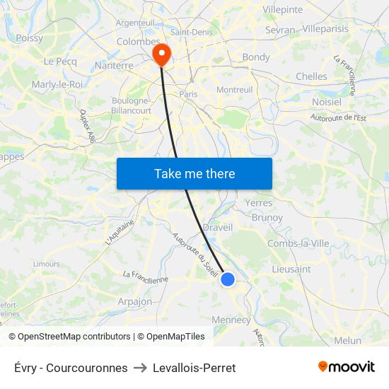 Évry - Courcouronnes to Levallois-Perret map