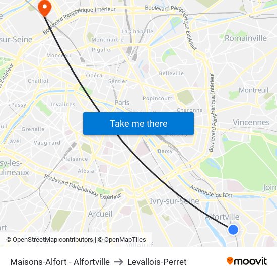Maisons-Alfort - Alfortville to Levallois-Perret map