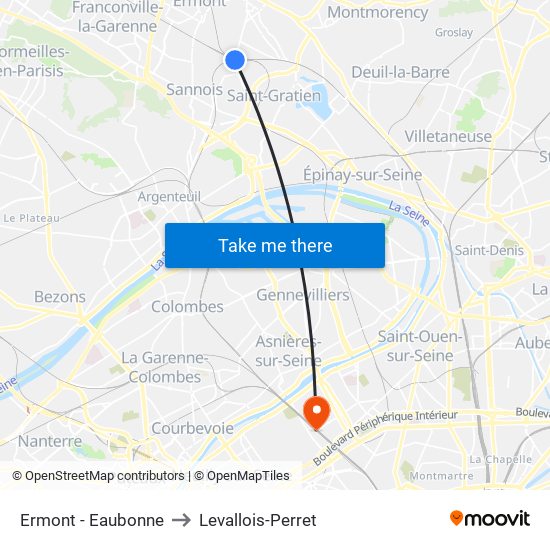 Ermont - Eaubonne to Levallois-Perret map