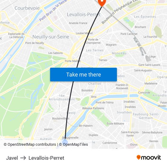 Javel to Levallois-Perret map