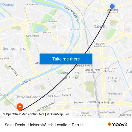 Saint-Denis - Université to Levallois-Perret map