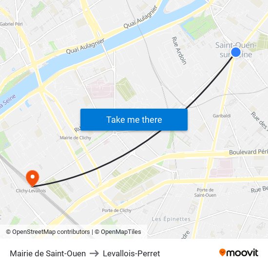 Mairie de Saint-Ouen to Levallois-Perret map