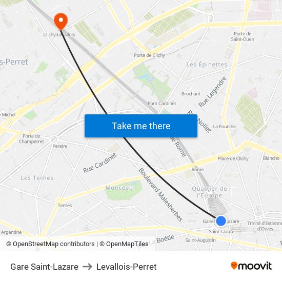 Gare Saint-Lazare to Levallois-Perret map