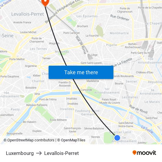 Luxembourg to Levallois-Perret map