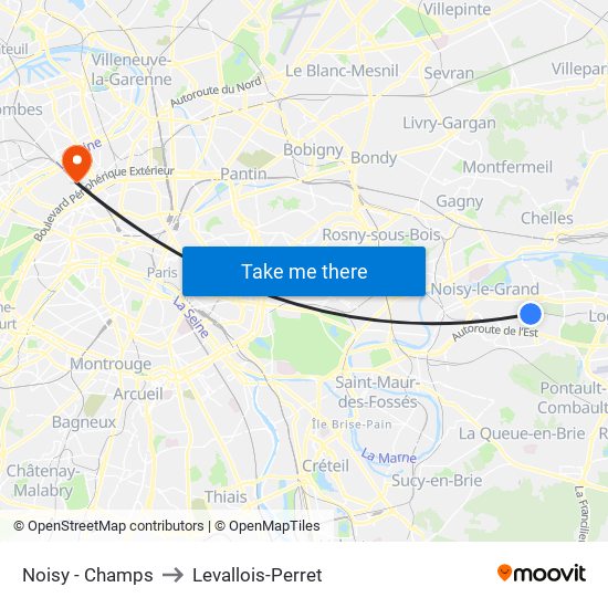 Noisy - Champs to Levallois-Perret map