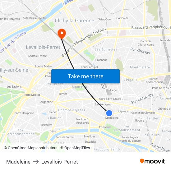 Madeleine to Levallois-Perret map