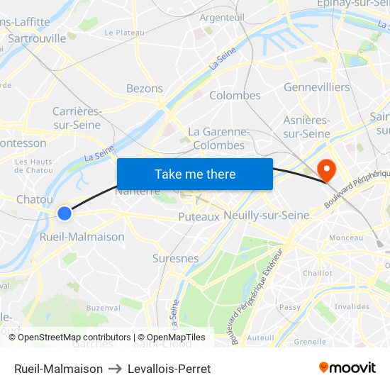 Rueil-Malmaison to Levallois-Perret map