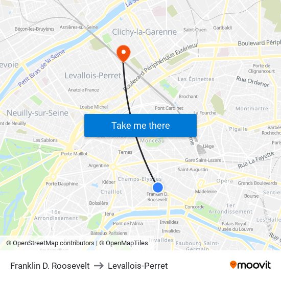 Franklin D. Roosevelt to Levallois-Perret map