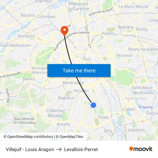 Villejuif - Louis Aragon to Levallois-Perret map
