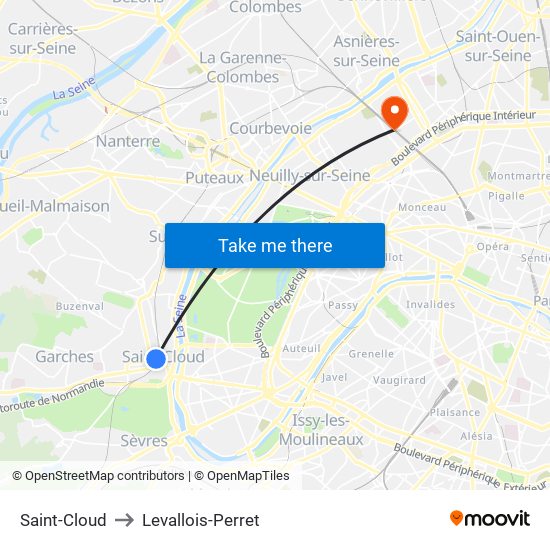 Saint-Cloud to Levallois-Perret map