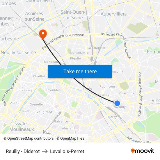 Reuilly - Diderot to Levallois-Perret map