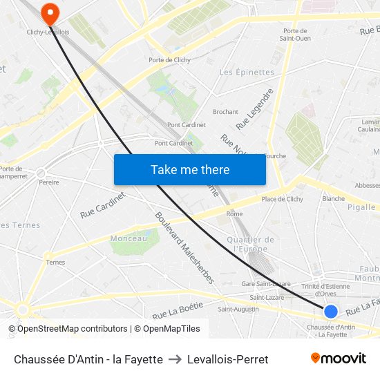 Chaussée D'Antin - la Fayette to Levallois-Perret map