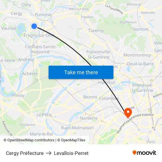 Cergy Préfecture to Levallois-Perret map