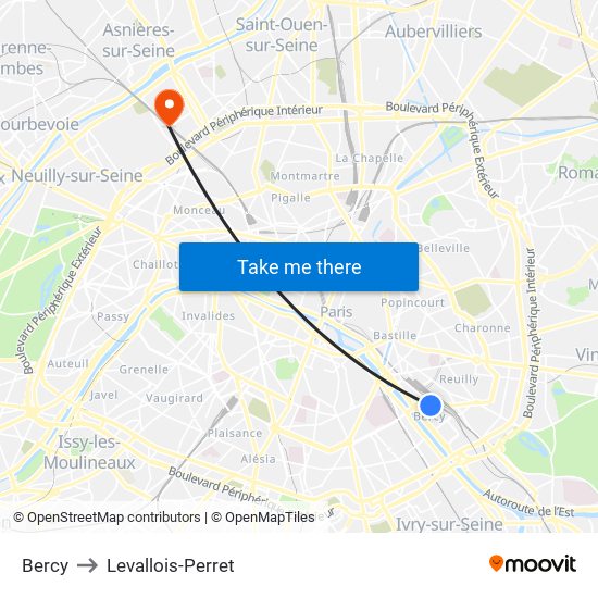 Bercy to Levallois-Perret map