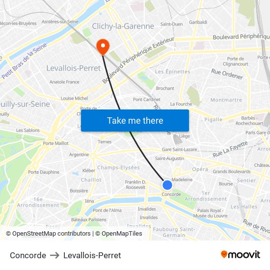 Concorde to Levallois-Perret map