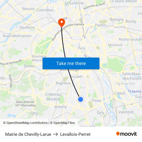 Mairie de Chevilly-Larue to Levallois-Perret map