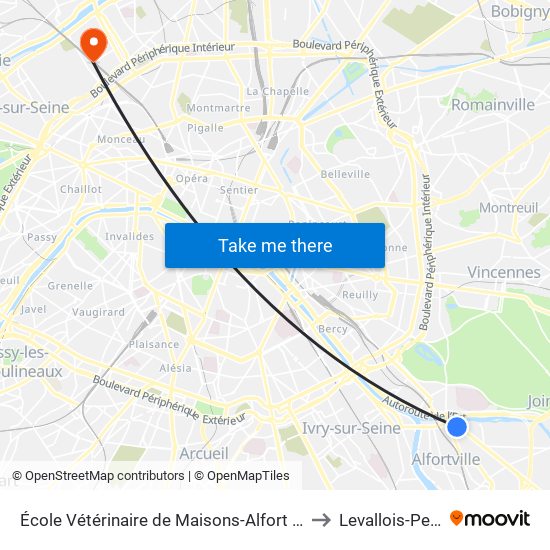 École Vétérinaire de Maisons-Alfort - Métro to Levallois-Perret map