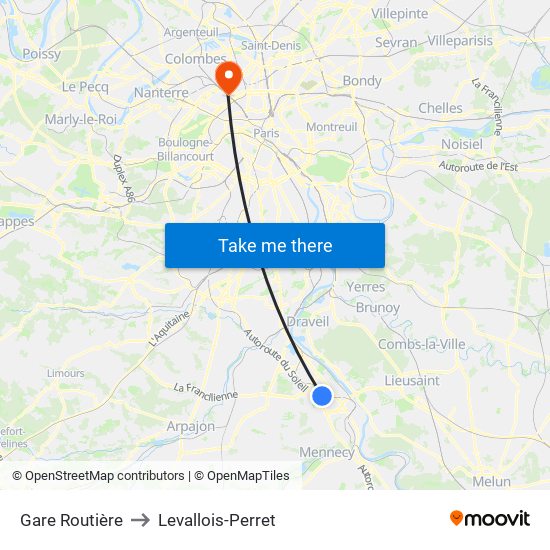 Gare Routière to Levallois-Perret map