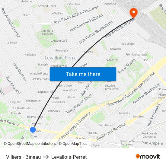 Villiers - Bineau to Levallois-Perret map