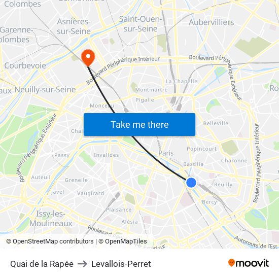 Quai de la Rapée to Levallois-Perret map