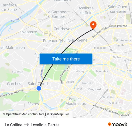 La Colline to Levallois-Perret map