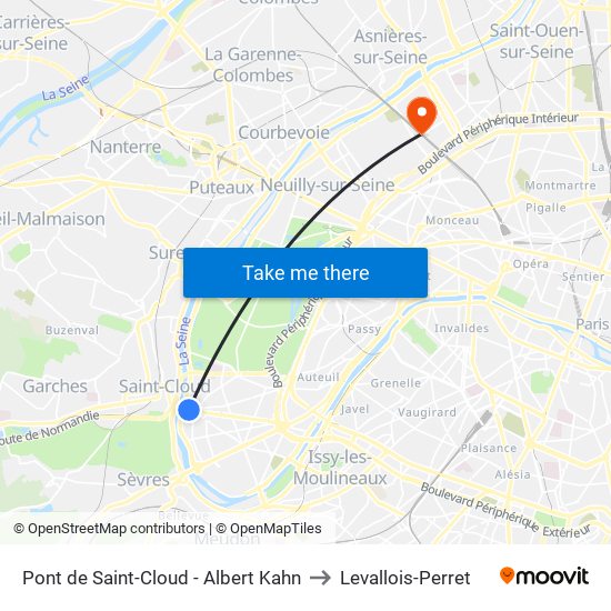 Pont de Saint-Cloud - Albert Kahn to Levallois-Perret map