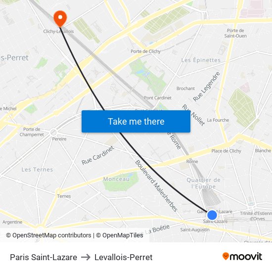 Paris Saint-Lazare to Levallois-Perret map