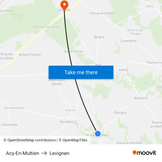 Acy-En-Multien to Levignen map