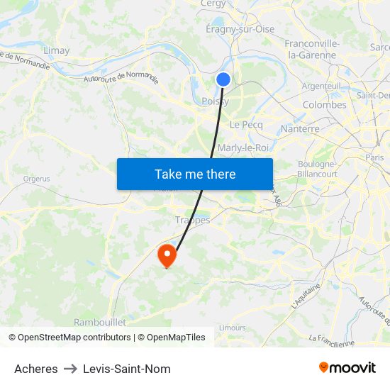 Acheres to Levis-Saint-Nom map