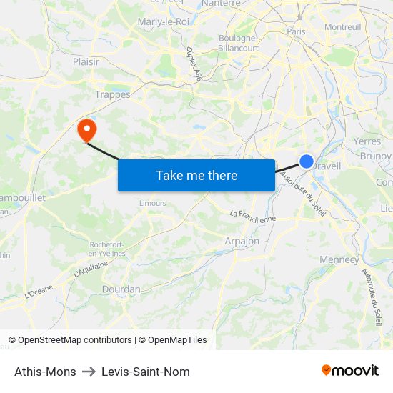 Athis-Mons to Levis-Saint-Nom map