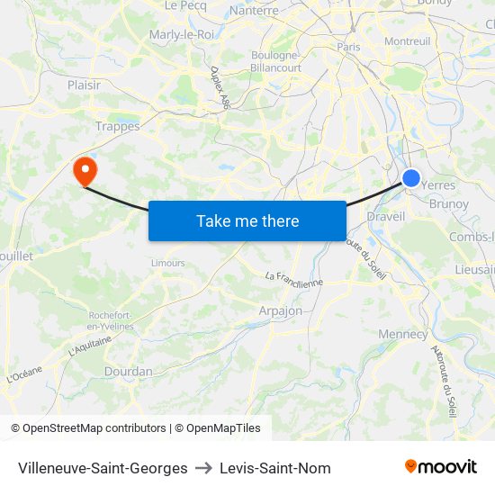 Villeneuve-Saint-Georges to Levis-Saint-Nom map