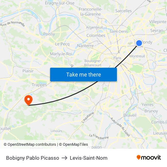 Bobigny Pablo Picasso to Levis-Saint-Nom map