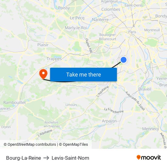 Bourg-La-Reine to Levis-Saint-Nom map